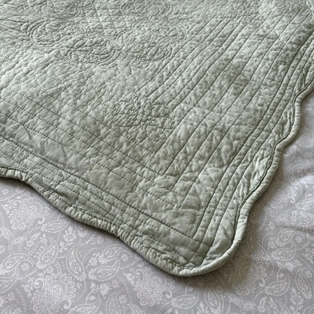 2 Extra Large Quilted Square Pillow Sham Cotton Sage Green home essentials pair